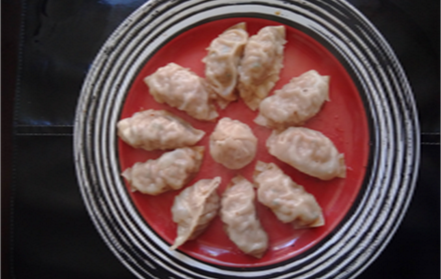 Gyozas on a red plate